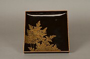 Writing Box with Design of Plum Blossoms and Moon, Reddish-brown lacquer with gold hiramaki-e, lead, and mother-of-pearl inlay, Japan