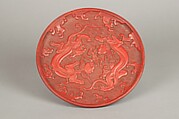 Tray with Design of Dragons in Waves, Carved red lacquer (tsuishu), Japan
