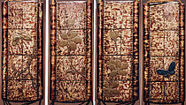 Case (Inrō) in the Shape of Tiered Picnic Box of Cherry Bark with Cherry Blossoms and Butterfly, Kiyokawa (Japanese), Colored lacquer with sprinkled gold and gold and silver foil; Ojime: jar; metal; Netsuke: love letter, rolled and tied; ivory with red, gold and silver makie lacquer, Japan