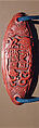 Case (Inrō) with Design of Elephant on Brocade Pattern (obverse); Person with Wide Hat and Hoe (reverse), Lacquer, carved tsuishu; Interior: roiro, Japan