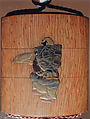 Case (Inrō) with Design of Noh Dancer with Okina Mask (obverse); Noh Dancer with Fan (reverse), Light brown wood, gold and colored takamakie, aogai; Interior: plain, Japan
