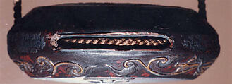 Case (Inrō) with Design of  Hō-ō Bird in Flight (obverse); Inscription (reverse), Lacquer, brown, red mottled ground, brown hiramakie, takamakie; Interior: silver and brown lacquer, Japan