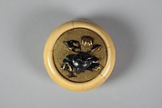 Netsuke of Peony, Ivory with metal disc, Japan