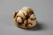 Netsuke of Puppies at Play, Ivory, Japan