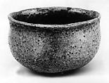 Teabowl, Clay covered with a transparent crackled glaze, hand moulded (Raku ware), Japan
