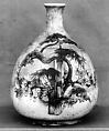 Bottle, Pottery decorated with blue under the glaze (Kyoto ware), Japan