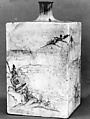 Square Bottle, Pottery decorated in blue under the glaze (Satsuma ware), Japan