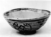 Teabowl, Clay covered with a transparent crackled glaze over a black decoration (Kiyomizu ware), Japan