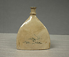 Three-Cornered Bottle, Pottery decorated under a finely crackled glaze (Satsuma ware), Japan