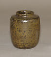 Tea Jar, Clay covered with dappled and streaked glaze; right-handed itogiri (Seto ware), Japan