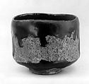 Teabowl, Clay covered with a black glaze and mottled areas (Raku ware), Japan