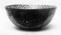 Bowl, White porcelain, the outside dipped blue under the glaze covered with design painted in gold; the inside decorated in blue under the glaze, enamel (Arita ware), Japan