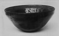 Teabowl, Pottery covered by a glaze; metal rim (Kiyomizu ware, Tenmoku style), Japan