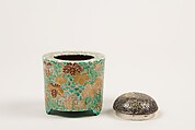 Incense Burner with Paulownia (kiri) and Scrolling Grass (karakusa) Design, White porcelain decorated with colored enamels and gold (Kiyomizu ware), Japan