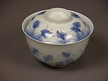 Covered Bowl with Design of Autumn Grass and Crescent Moon, Porcelain with underglaze blue (Hirado ware), Japan