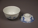 Covered Bowl with Design of Autumn Grass and Crescent Moon, Porcelain with underglaze blue (Hirado ware), Japan