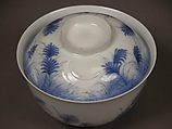 Covered Bowl with Design of Autumn Grass and Crescent Moon, Porcelain with underglaze blue (Hirado ware), Japan