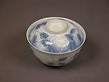 Covered Bowl with Design of Autumn Grass and Crescent Moon, Porcelain with underglaze blue (Hirado ware), Japan