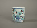 One of Three Cups with Floral Designs, from a Set of Twenty, Porcelain with underglaze blue and overglaze enamels (Hizen ware, Nabeshima type), Japan