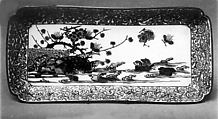 Tray, White porcelain decorated with blue under the glaze, polychrome enamels (Hizen ware, Kutani type), Japan