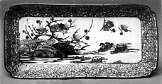 Tray, White porcelain decorated with blue under the glaze, polychrome enamels (Hizen ware, Kutani type), Japan