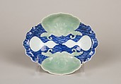 Small Dish with Waves, Shells, and Gourds, Porcelain with celadon glaze and underglaze blue (Hizen ware, Nabeshima type), Japan