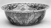Bowl, White porcelain decorated with blue under the glaze, iron red and gold, colored enamels (Arita ware), Japan