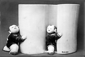 Brush-holder with Figures of Chinese Children Unrolling a Scroll, White porcelain decorated with blue under the glaze and grey enamel (Hirado ware), Japan