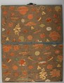 Pilgrim’s Visiting Album, One from a set of four albums; calligraphy on gilt paper and paper, paintings in ink, color, and gold on paper, mounted on paper, covers of silk embroidery with colored and metallic thread, Japan