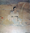 Bodhisattva Guanyin Riding a White Lotus Petal, Silk and metallic thread embroidery on woven silk, China