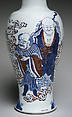 Vase with Buddhist figures, Porcelain with raised decoration, painted in underglaze cobalt blue and copper red (Jingdezhen ware), China