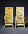 Pair of table screens with flowers, birds, and poems, Ivory, China