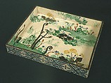 Square Dish with Spring Flowers, Style of Ogata Kenzan (Japanese, 1663–1743), Stoneware with polychrome underglaze enamels, Japan