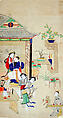 Bo Yi Gao and the White Gibbon Entertain King Zhou, Polychrome woodblock print; ink and color on paper, China