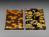 Covered Box for Volumes, Lacquered wood with gold and silver hiramaki-e on black ground, Japan