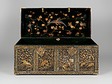 Nanban Coffer with Animals and Landscapes, Lacquered wood with gold and silver hiramaki-e and mother-of-pearl inlay, Japan