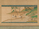 Section of Jin'o-ji Engi Emaki, Handscroll section, mounted as a
 hanging scroll; ink, color on paper, Japan