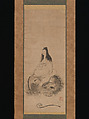 Monju on a Lion, Shūsei (Japanese, active late 15th century), Hanging scroll; ink on paper, Japan
