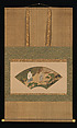 Scene from the Tales of Ise: “Mount Utsu”, Fukae Roshū (Japanese, 1699–1757), Fan mounted as a hanging scroll, Japan