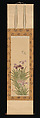 Irises and Moth, Suzuki Kiitsu (Japanese, 1796–1858), Hanging scroll; ink and color on silk, Japan