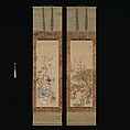 Flowers and Birds of the Four Seasons, Ikeda Koson (Japanese, 1803–1868), Pair of hanging scrolls; ink, color, and gold on silk, Japan