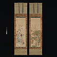 Flowers and Birds of the Four Seasons, Ikeda Koson (Japanese, 1803–1868), Pair of hanging scrolls; ink, color, and gold on silk, Japan