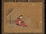 Young Woman on a Veranda, Furuyama Moroshige (Japanese, active second half of the 17th century), Hanging scroll; ink and color on silk, Japan