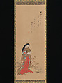 Lady Ise by the Riverbank, Nishikawa Sukenobu (Japanese, 1671–1750), Hanging scroll; ink and color on paper, Japan