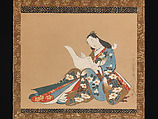 Courtesan Writing a Letter, Kaigetsudō Doshin (Japanese, active 1711–1736), Hanging scroll; ink and color on paper, Japan