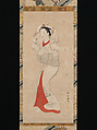 Standing Woman, Ryūkadō (Japanese, active 1740s), Hanging scroll; ink and color on paper, Japan