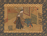 Kabuki Play Kusazuribiki from the Tales of Soga (Soga 
monogatari), Okumura Masanobu (Japanese, 1686–1764), Hanging scroll; ink and color on silk, Japan