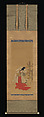 Courtesan-Dancer (Shirabyōshi) for the New Year, Isoda Koryūsai (Japanese, 1735–ca. 1790), Hanging scroll; ink and color on silk, Japan