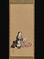Young Woman with a Book, Miyagawa (Katsukawa) Shunsui (Japanese, active 1744–64), Hanging scroll; ink, color and gold on silk, Japan