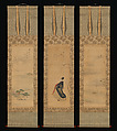 Snow, Moon, and Cherry Blossoms (Yoshiwara in Three Seasons), Chōbunsai Eishi (Japanese, 1756–1829), Triptych of  hanging scrolls; ink, color, and gold on silk, Japan
